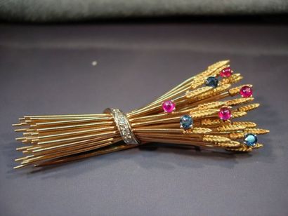 Broche clip épis de blés en or jaune fileté...