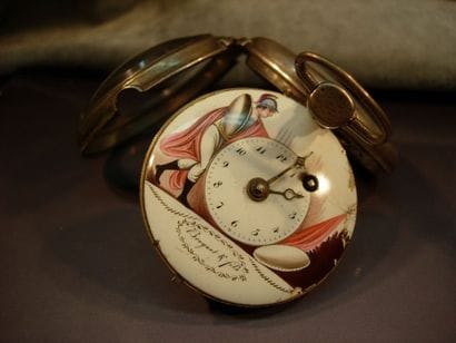 Montre de poche en argent à cadran émaillé....