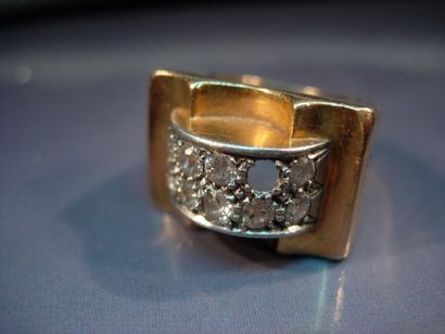 Bague en or et platine sertie de deux rangs...
