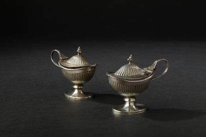 Pair of silver saltcellars with godronné...