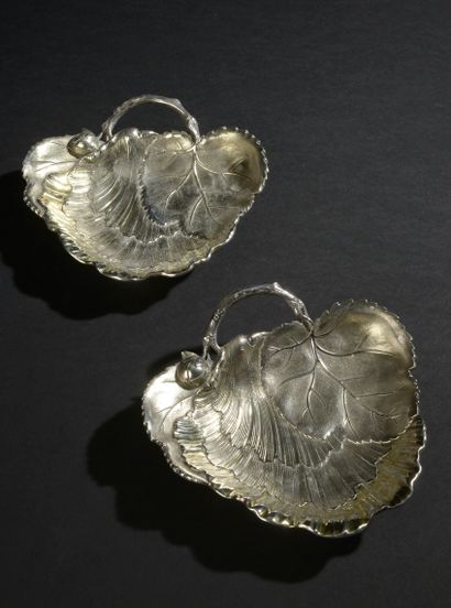 Pair of leafy cups in silver 950 thousandth...