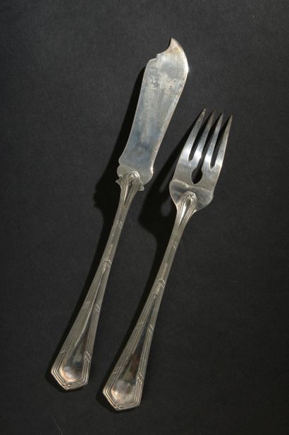 Twelve silver fish cutlery 800 thousandths,...