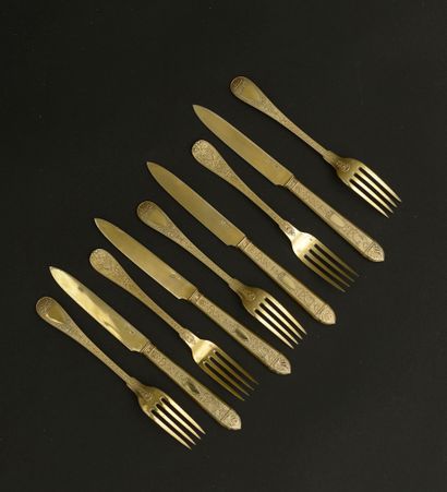 
Service with dessert out of gilded silver...
