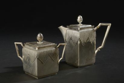 Square silver pourer and sugar pot 875 thousandths,...