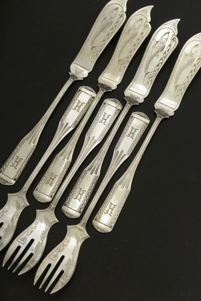 Part of a silver menagère 800 thousandths,...