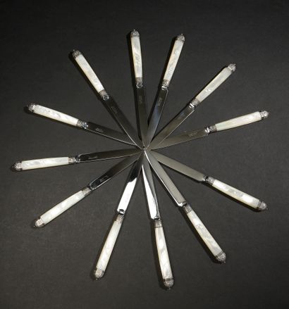 Twelve small table knives, the handle in...