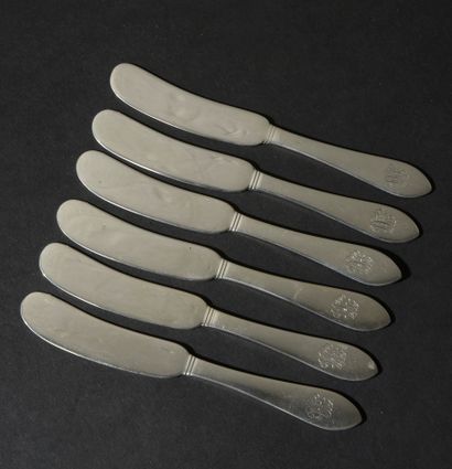 Six silver butter knives 950 thousandth,...