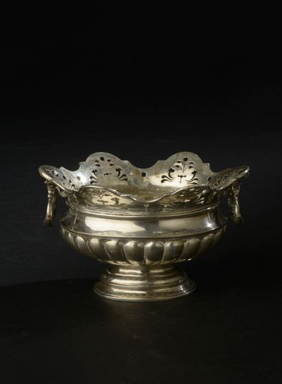 Small oval display cup on pedestal in silver...