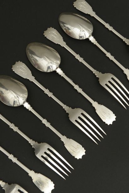 Twelve silver cutlery 950 thousandths, the...