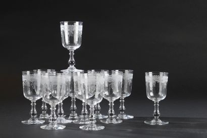 Suite of twelve blown crystal stemmed glasses,...