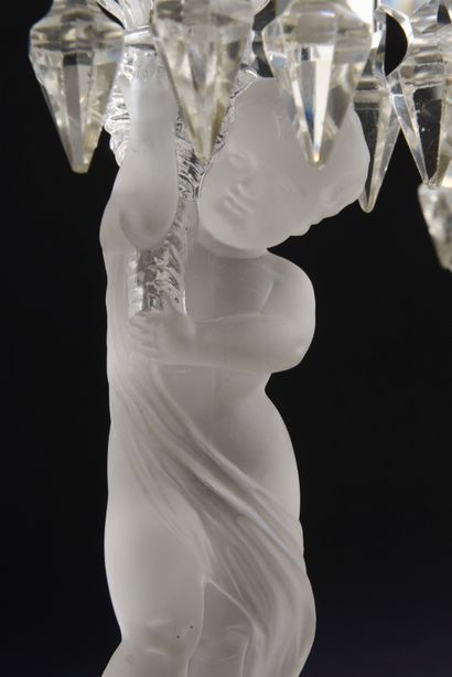 Pair of girandoles or torches in clear molded...