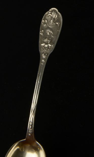 Twelve spoons with mocha out of silver 950...
