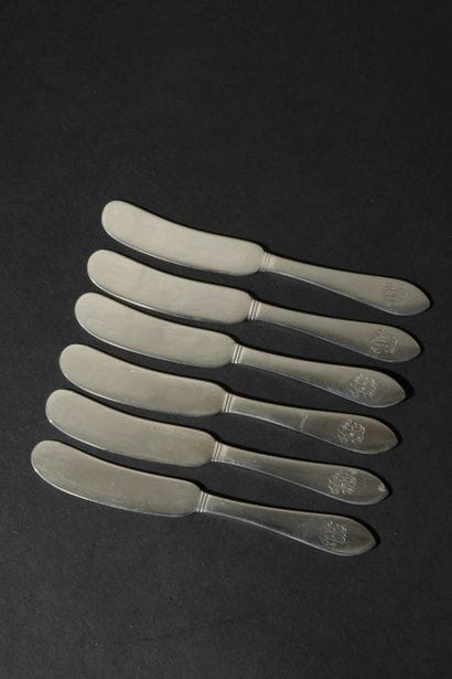 Six silver butter knives 950 thousandth,...