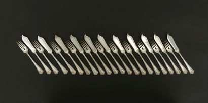 Twelve silver fish cutlery 800 thousandths,...