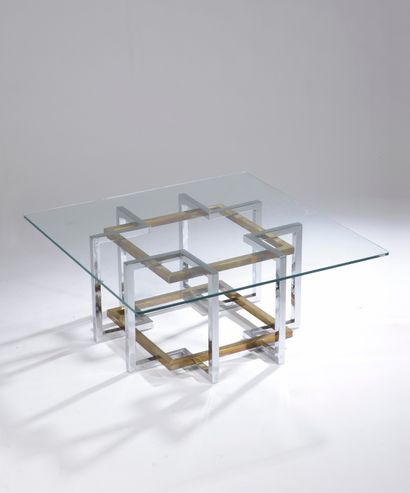 Table basse à plateau carré en verre (éclats)...