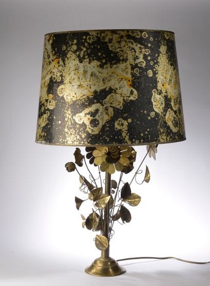 Lampe à poser en laiton, base circulaire...