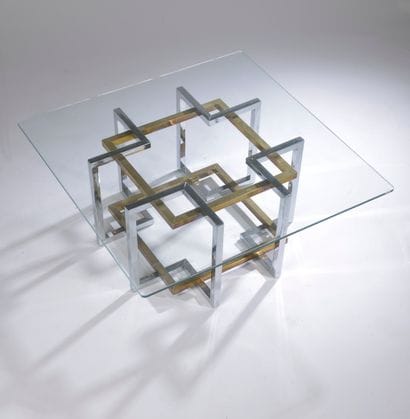 Table basse à plateau carré en verre (éclats)...