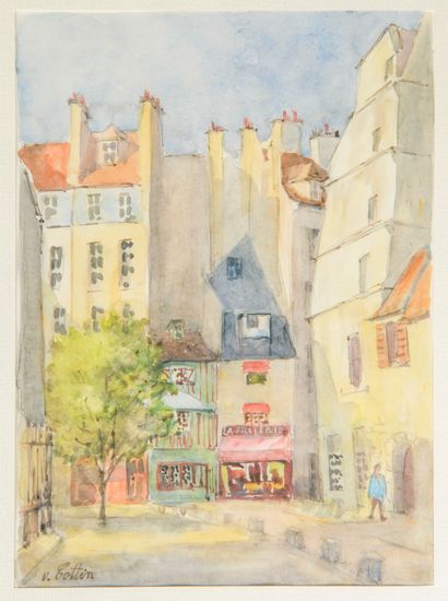 Vincent COTTIN (né en 1937). 
Vue des quaies...