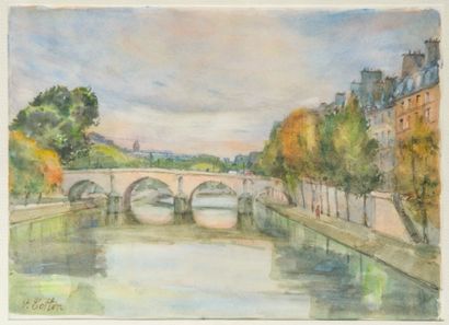Vincent COTTIN (né en 1937). 
Vue des quaies...