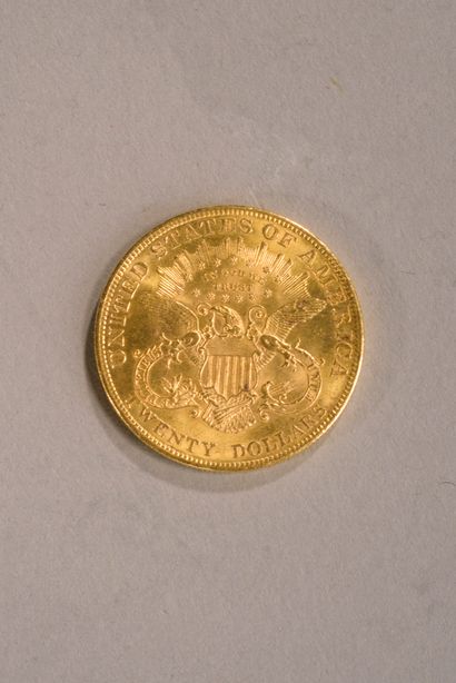 Pièce de 20 dollars 
en or jaune 900 millièmes,...