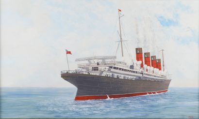 Hervé MICHAL (né en 1948).
Le RMS Mauretania.
Gouache...