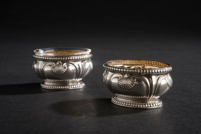 Paire de salerons ovales en argent 950 millièmes...