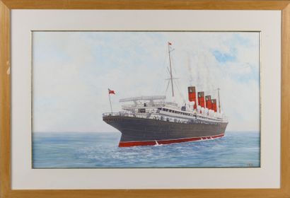 Hervé MICHAL (né en 1948).
Le RMS Mauretania.
Gouache...