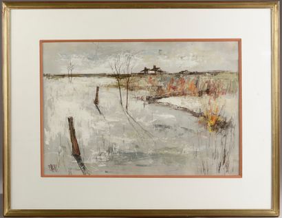 François FRANC (né en 1926).
Paysage de Vendée.
Encre...