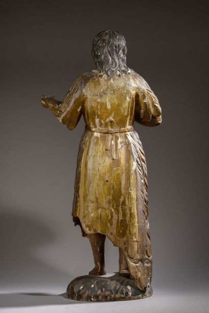 Saint Jean-Baptiste en bois sculpté et polychrome...