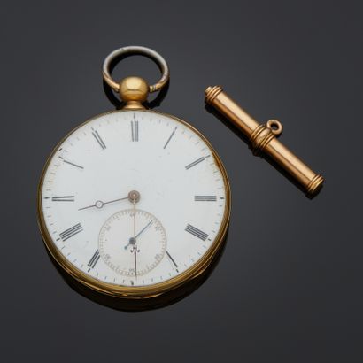 Montre de poche en or jaune 18k, cadran émaillé...