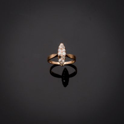Bague Marquise en or rose 18k sertie de onze...