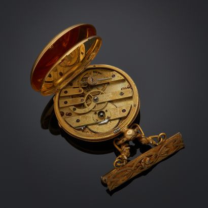 Montre de col en or jaune 18k, cadran émaillé...