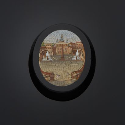Plaque de micro mosaïque ovale figurant la...