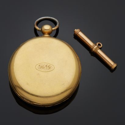 Montre de poche en or jaune 18k, cadran émaillé...