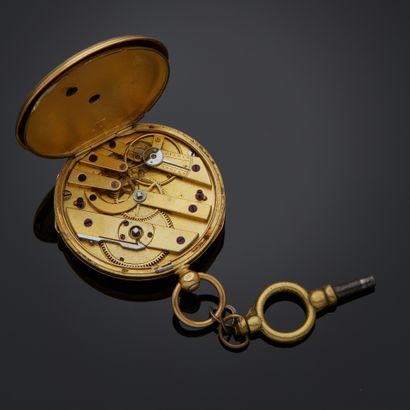 Montre de col en or jaune 18k, cadran émaillé...