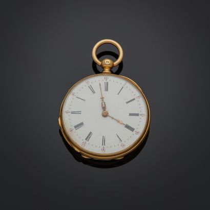 Montre de col en or jaune 18k, cadran blanc...