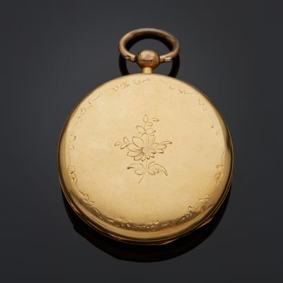 Montre de poche en or jaune 18k, cadran émaillé...
