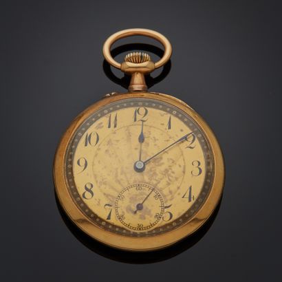 Montre de poche en or jaune 18k, cadran doré...