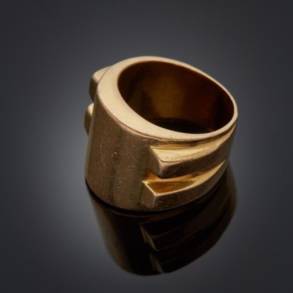 Bague chevalière en or jaune 18k.
Doigt :...