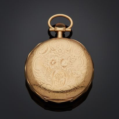 Montre de poche en or rose 18k, cadran émaillé...