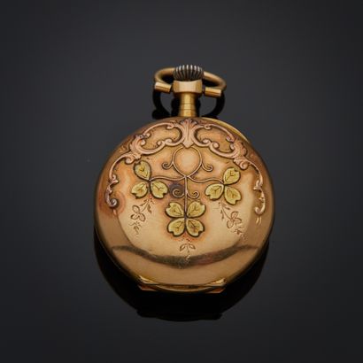 Montre de col en or jaune 18k, cadran émaillé...