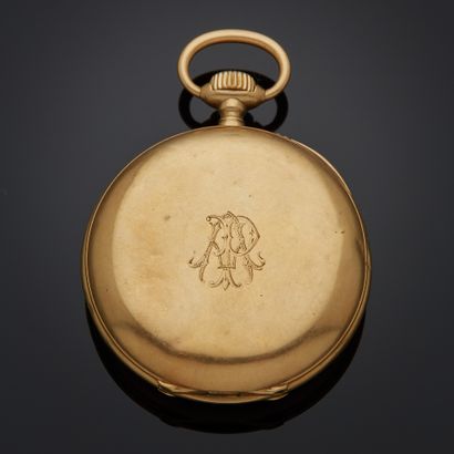 Montre de poche en or jaune 18k, cadran émaillé...