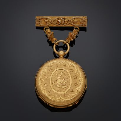 Montre de col en or jaune 18k, cadran émaillé...