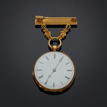 Montre de col en or jaune 18k, cadran émaillé...