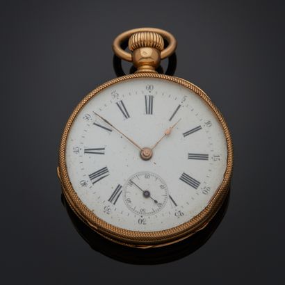 Montre de poche en or jaune 18k, cadran émaillé...