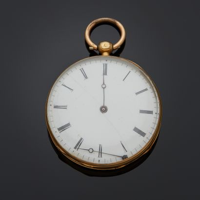 Montre de poche en or jaune 18k, cadran émaillé...