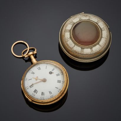 Montre de poche en or jaune 18k, cadran émaillé...