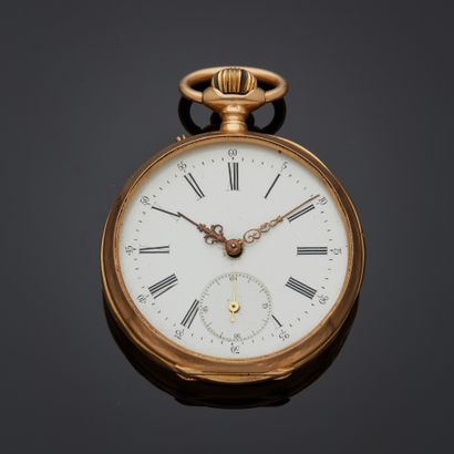 Montre de poche en or rose 18k, cadran émaillé...