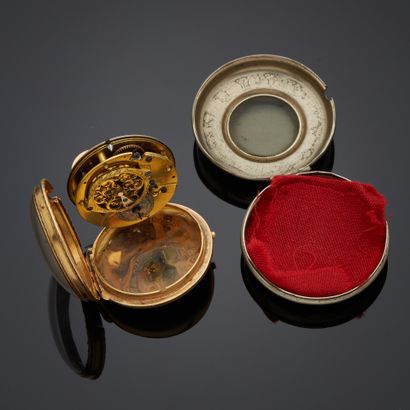 Montre de poche en or jaune 18k, cadran émaillé...