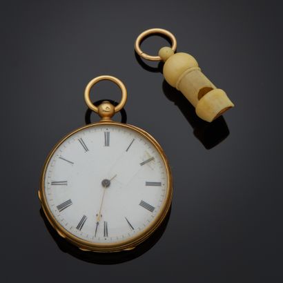 Montre de col en or jaune guilloché 18k,...